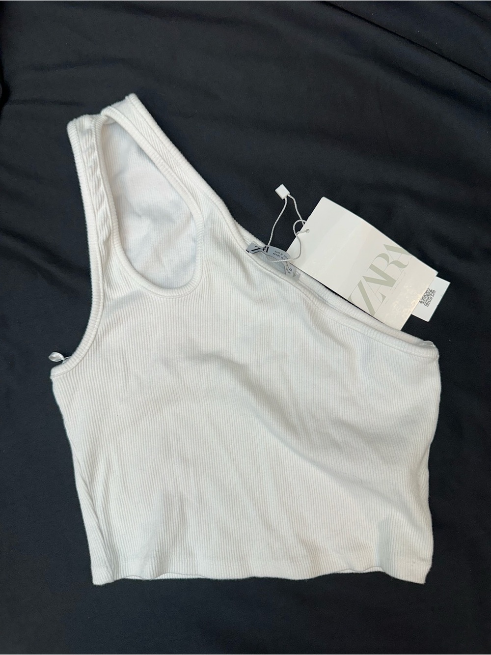 Zara Off-Shoulder White Ribbed Crop Top S NWTS